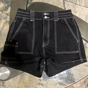 Black and white denim shorts